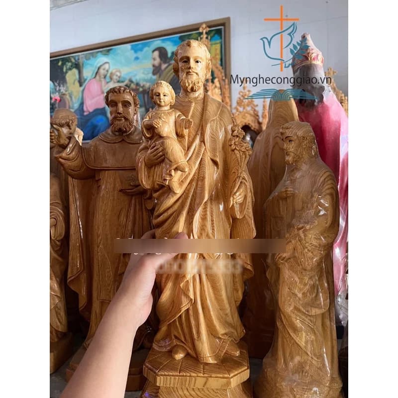(50cm) Tượng Thánh Giuse Bế Chúa bằng gỗ pơ mu | Tượng thờ công giáo - 1