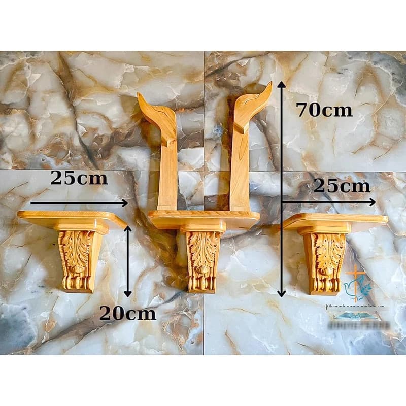 bàn thờ chúa tay nến bằng gỗ cao cấp | bộ bàn thờ công giáo treo tường để tượng chúa chịu nạn, đức mẹ và các thánh - 1