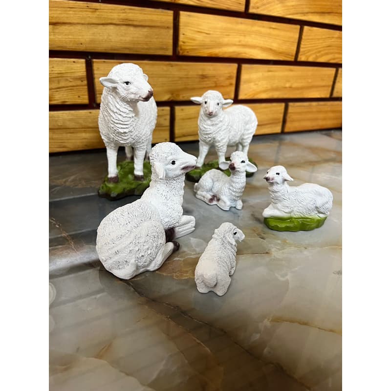 combo 6 cừu , chiên trắng trang trí cây thông noel , tiểu cảnh , hang đá bonsai - 1