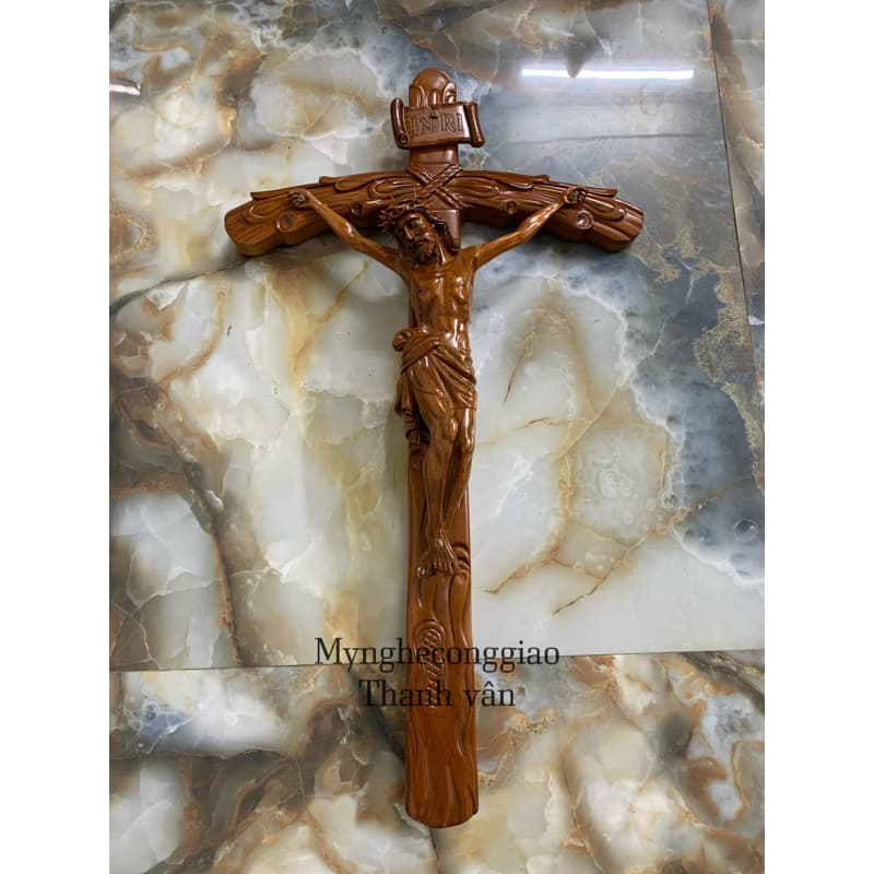 Thánh giá chúa chịu nạn bằng gỗ gõ đỏ pachy cao cấp-Tượng gỗ thánh giá đục cong cao 80cm. - 1