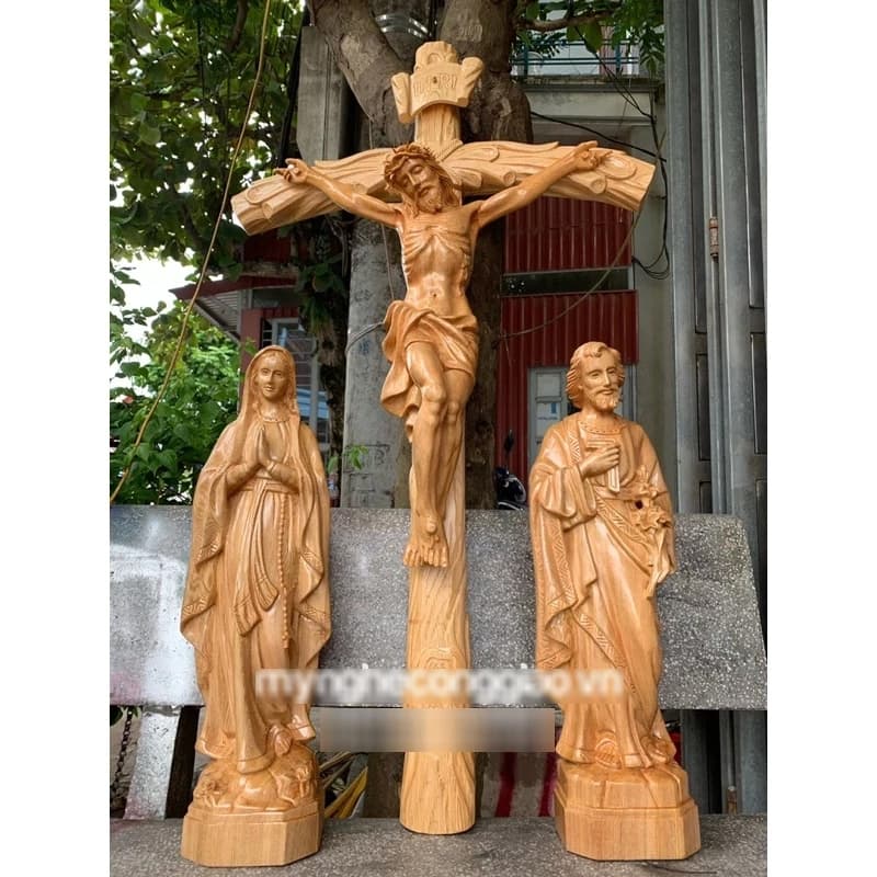 Bộ Tượng công giáo gia đình thánh gia thất cỡ lớn 70cm | Tượng Thánh Gia bằng gỗ pơmu - 1