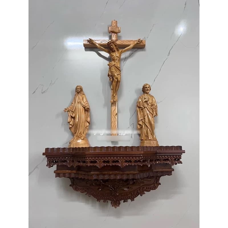 bàn thờ chúa treo tường size nhỏ tượng 30cm chất liệu kệ gõ đỏ tượng gỗ pơmu. - 1