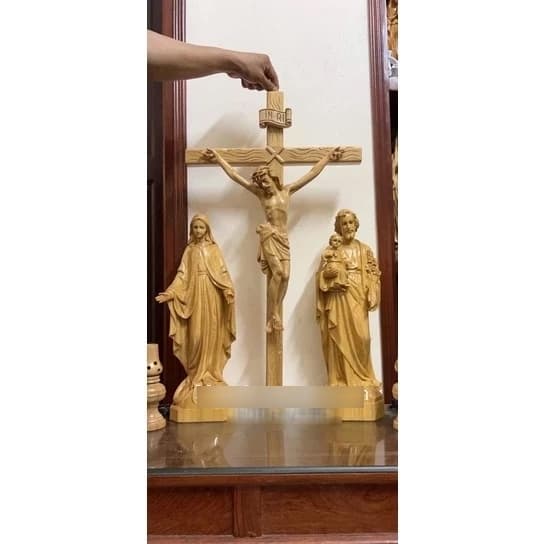 Bộ tượng Chúa 50cm bằng gỗ pơmu | Tượng thánh Giuse thợ ,Đức Mẹ ban ơn ,cây Thánh Giá Chịu Nạn| Bộ tượng Công Giáo - 1