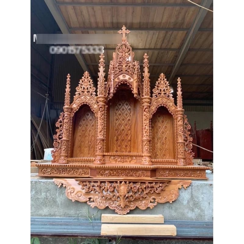 bàn thờ chúa 3 tháp ( 3 buồng 4 cột ) gỗ gõ đỏ cao cấp { Hàng Đặt } - 1