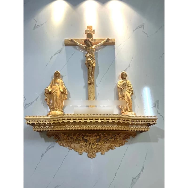 { Trọn bộ } bàn thờ chúa mẫu kệ hoa tượng gỗ 50cm thánh giá 1m - 1