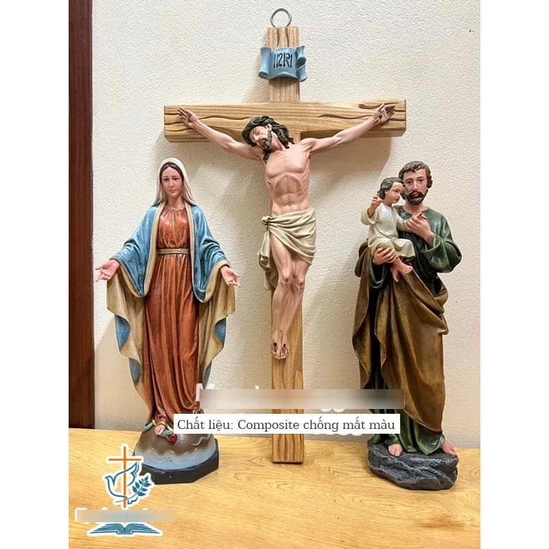 Bộ tượng bàn thờ chúa cao 30cm ( Tượng Đức Mẹ, thánh Giuse, Chúa chịu nạn 30cm thánh giá 50cm ) - 1