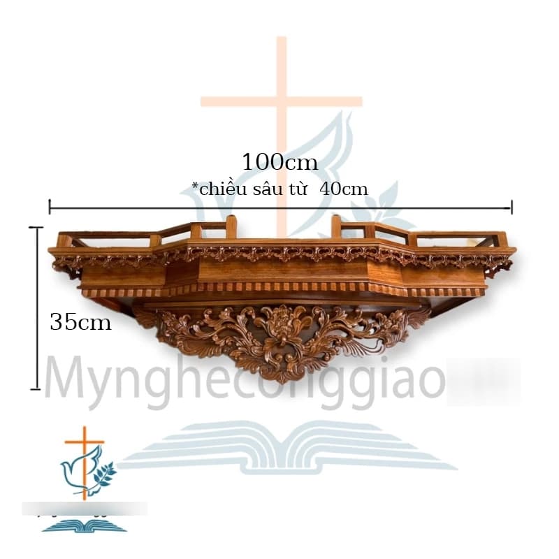 kệ bàn thờ thiên chúa gỗ gõ đỏ pachy 1mx40 ( Mẫu cao cấp) | bàn thờ công giáo treo tường lắp phòng khách - 1