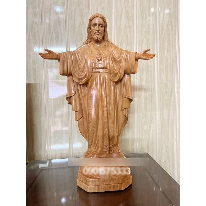 Tượng chúa ki tô vua giang tay bằng gỗ pơmu cao 50cm - 1