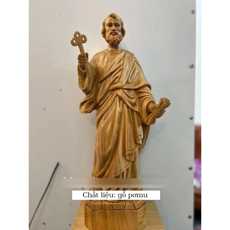 Tượng Thánh phê rô cao 50cm bằng gỗ pơmu nguyên khối | Thánh peter tông đồ để bàn thờ công giáo - 1