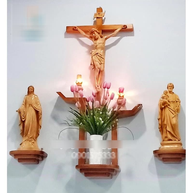 bàn thờ chúa mẫu kệ hình tay nến chất liệu gõ đỏ (không bao gồm tượng) | bàn thờ công giáo treo tường - 1