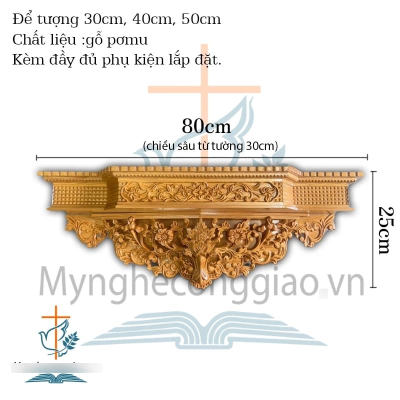 kệ bàn thờ công giáo bằng gỗ pơmu kích thước ngang 80 sâu từ tường ra 30cm. Mẫu bàn thờ chúa đơn giản cao cấp. - 1