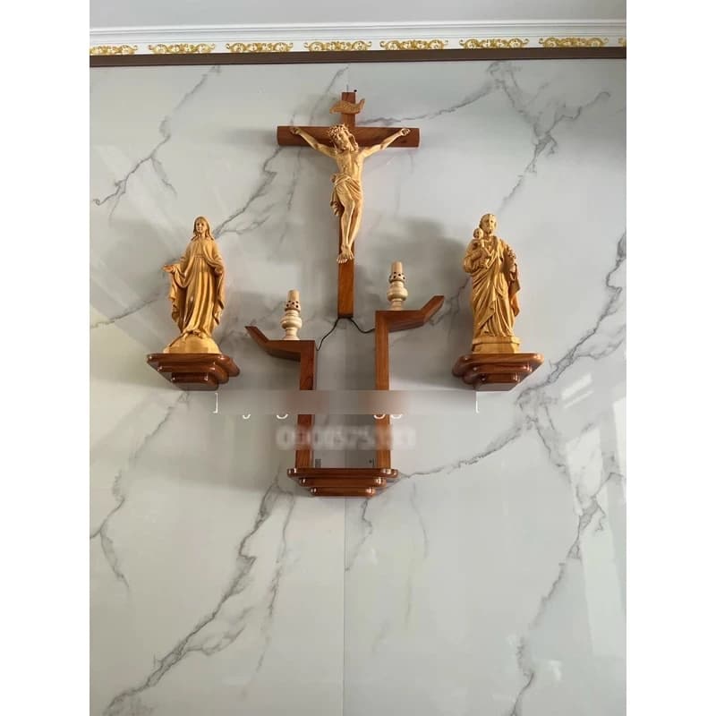 bàn thờ chúa kệ gỗ tay nến chất liệu gõ đỏ ( Không bao gồm tượng và đồ trang trí) - 1