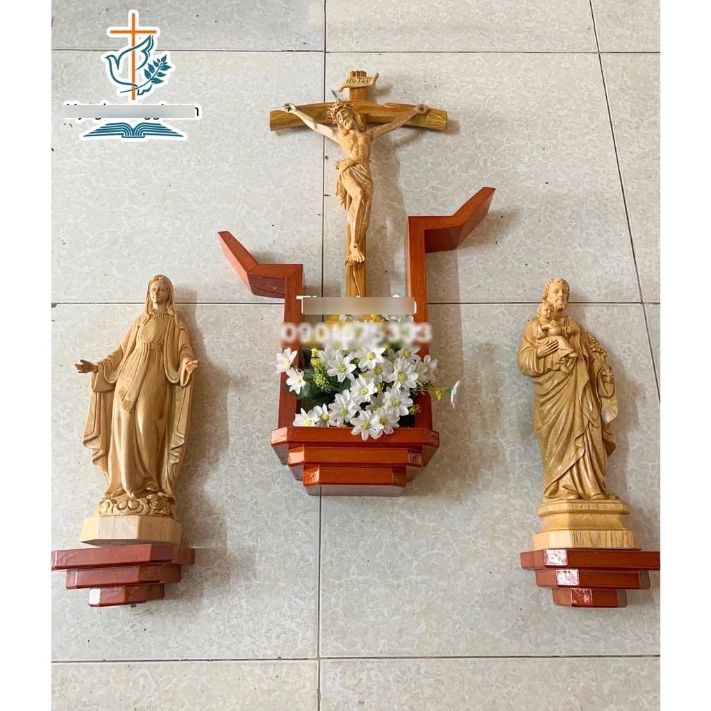 Bàn Thờ Công Giáo Để Tượng 40cm | Bàn Thờ Chúa Bằng Gỗ Phun Màu Cao Cấp | Kệ Gỗ Lắp Phòng Khách - 1