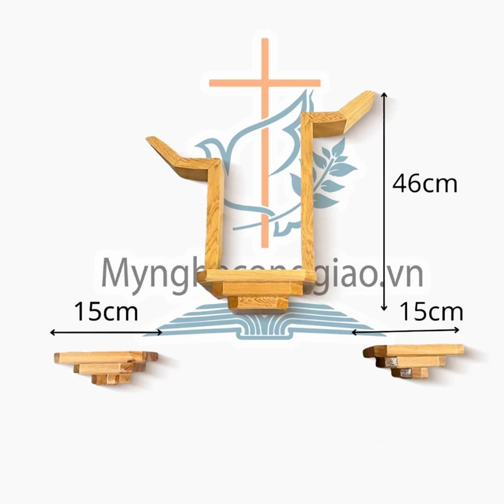 Bộ Kệ Gỗ Tay Nến (Không kèm tượng Chúa) | Bộ bàn thờ Chúa bằng gỗ, kệ gỗ Công Giáo treo tường, lắp phòng khách gỗ pơ mu - 1