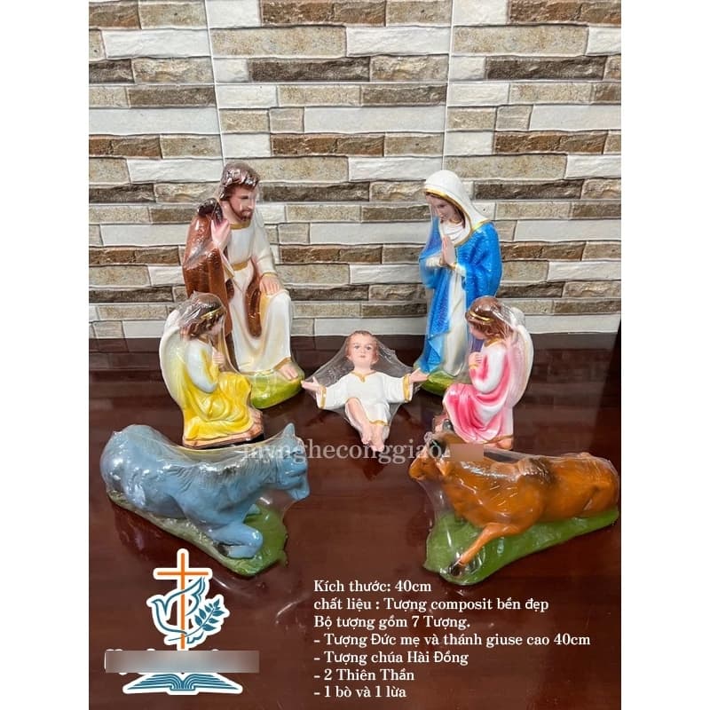 Bộ 7 Tượng Chúa Giáng Sinh Mẫu Truyền Thống 40cm Trang Trí Hang Đá_Tượng Noel - 1