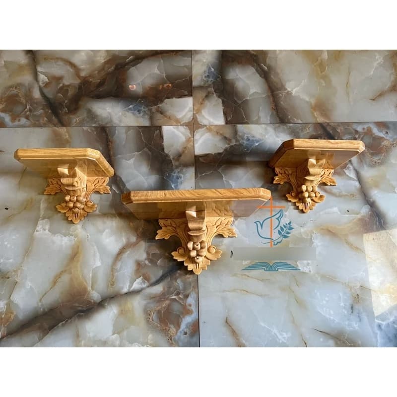 bộ kệ nho treo tường | bàn thờ chúa bằng gỗ | bàn thờ công giáo hiện đại lắp phòng khách cho tượng chúa cao 30,40,50cm - 1
