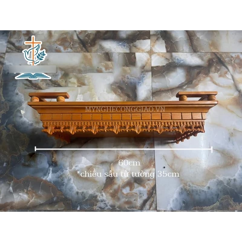 kệ gỗ bàn thờ 60x35 gỗ sồi phun màu | mẫu bàn thờ mini, kệ thờ ông bà treo tường - 1