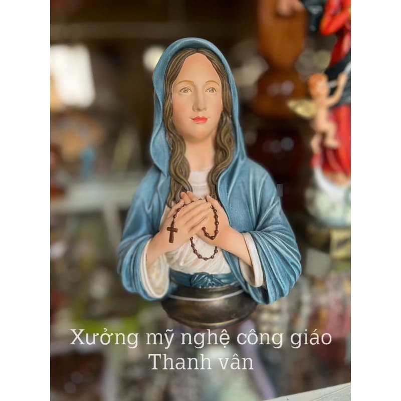 Tượng Đức Mẹ nửa thân cao 20cm sơn tay giả cổ - 1