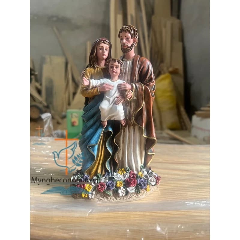 Tượng Gia đình thánh gia cao 22cm sơn tay thủ công màu cổ điển_Tượng thánh gia thất | tượng công giáo, tượng chúa - 1