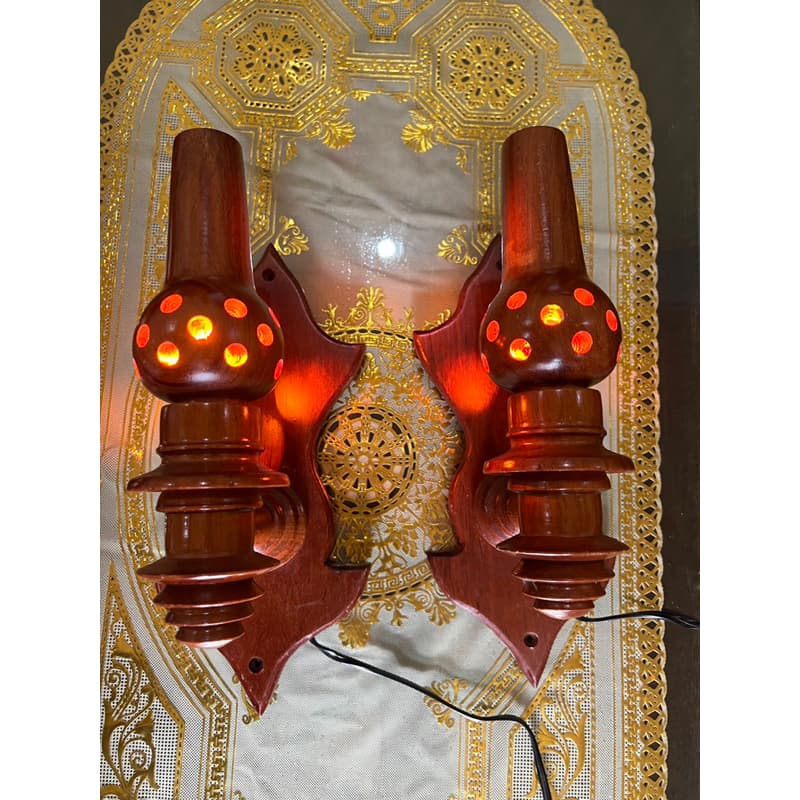 Đèn thờ treo tường gỗ gõ đỏ size 30cm hàng cao cấp | đèn gỗ để bàn thờ treo tường, đèn trang trí bằng gỗ - 1