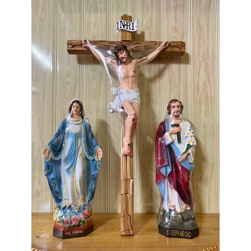 Bộ tượng công giáo composit 40cm thánh giá 60cm | bộ tượng chúa treo tường - 1