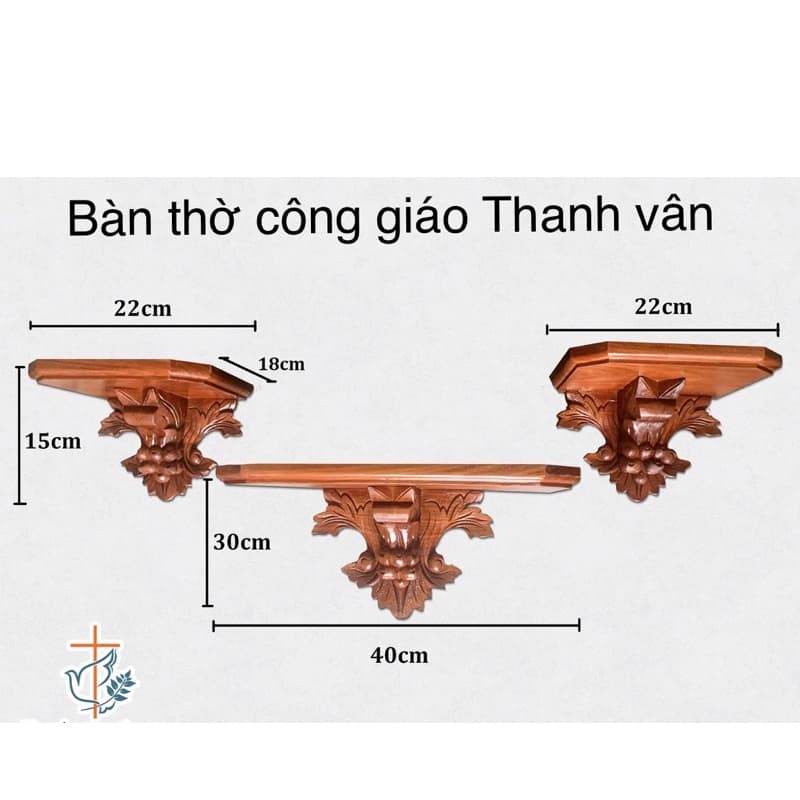 Bộ Kệ Gỗ Gõ Đỏ Treo Tường Cao Cấp | Bàn Thờ Chúa Bằng Gỗ | Bàn Thờ Công Giáo Lắp Nhà Khách - 1