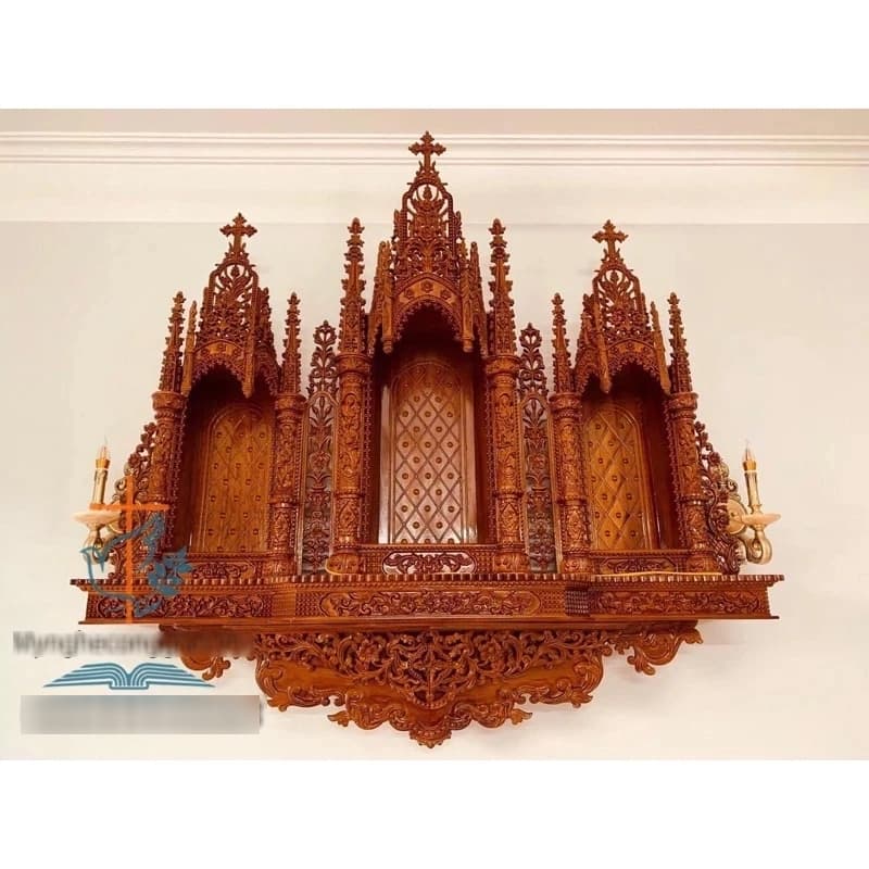Mẫu tòa gỗ công giáo 3 tháp treo tường I Bàn thờ thiên chúa 3 buồng gõ đỏ - 1
