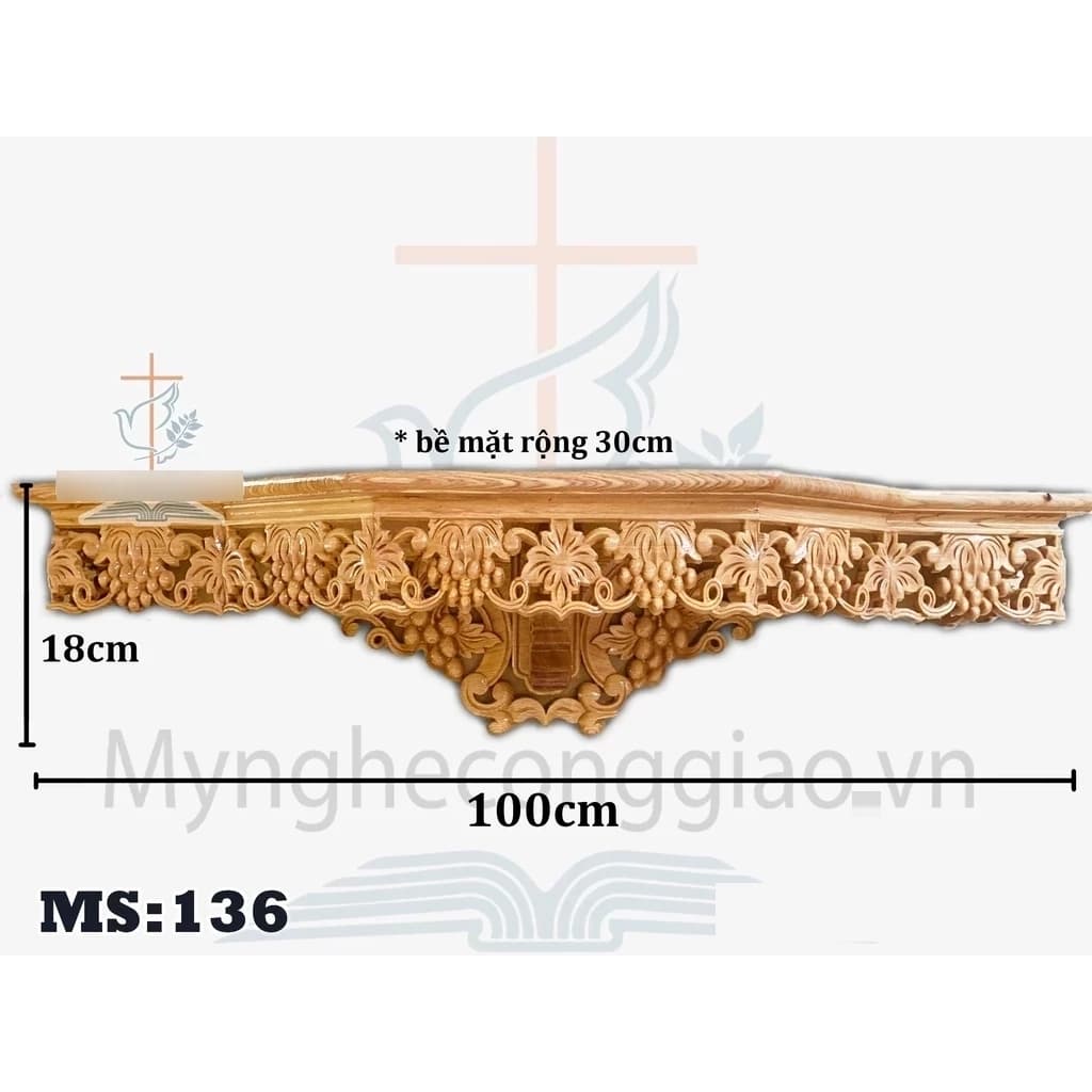 Bàn thờ chúa treo tường kệ nho đơn giản 90x30 gỗ pơmu - 1