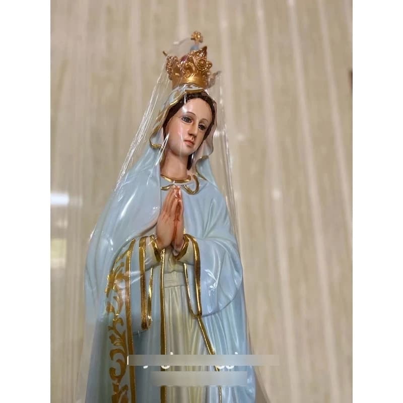 Tượng Mẹ Fatima cao 80cm viền áo thiếc vàng. - 1