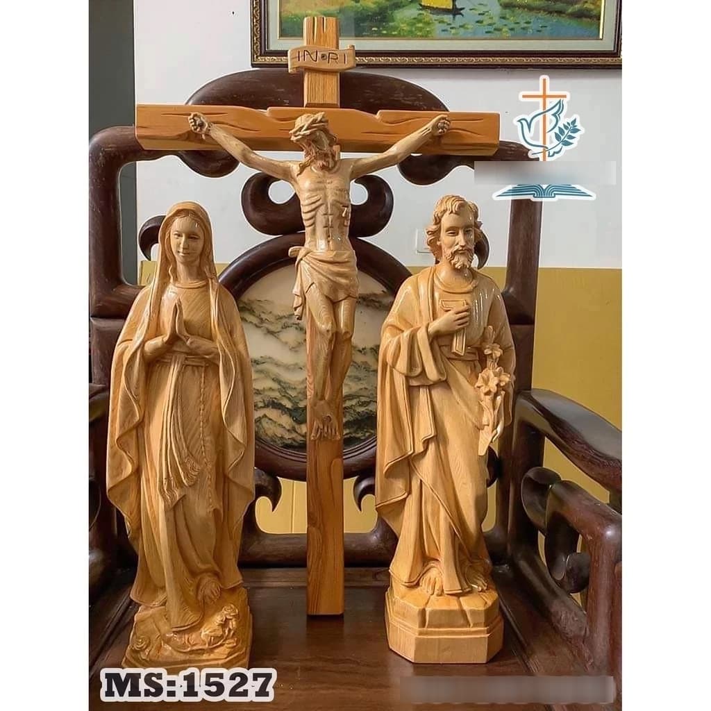 Bộ Tượng Gỗ Công Giáo Cao 50cm - Bộ tượng chúa chịu nạn, giuse bế, đức mẹ mân côi - 1