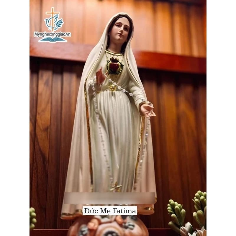 Tượng công giáo_ Tượng Đức Mẹ Fatima cao 1m sơn tay màu sắc cổ điển. - 1