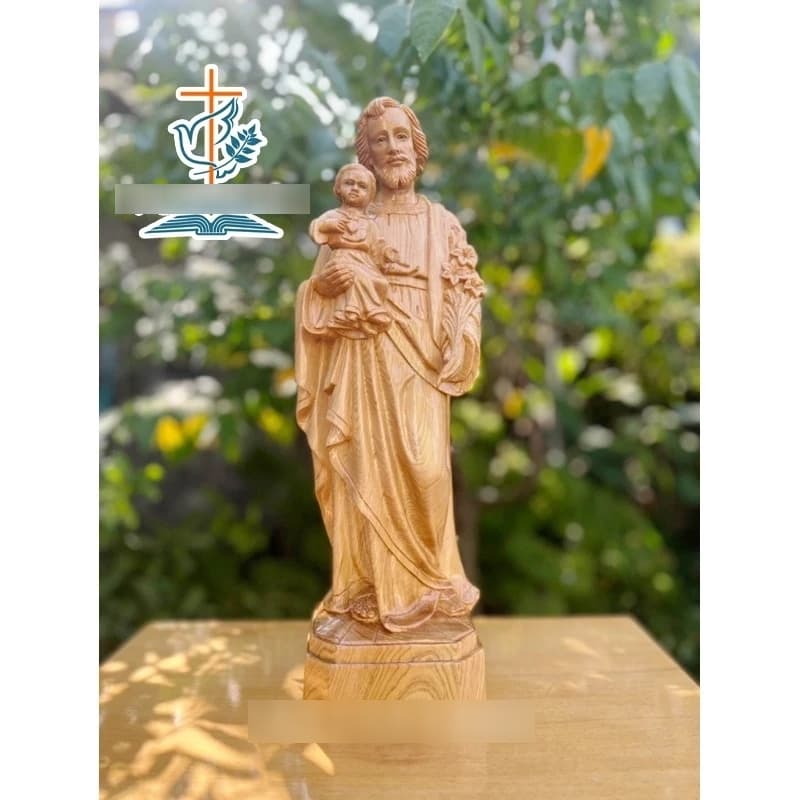 Tượng giuse bằng gỗ cao 40cm | tượng thánh giuse bế chúa để bàn thờ công giáo - 1