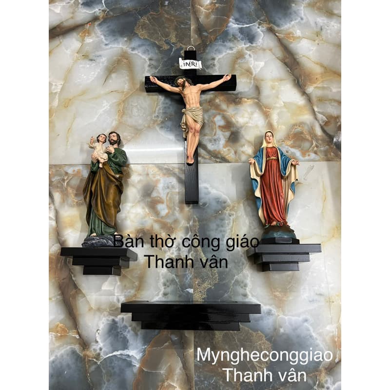 Bộ bàn thờ chúa đơn giản kệ vuông đen, tượng sơn thủ công kích thước nhỏ. - 1