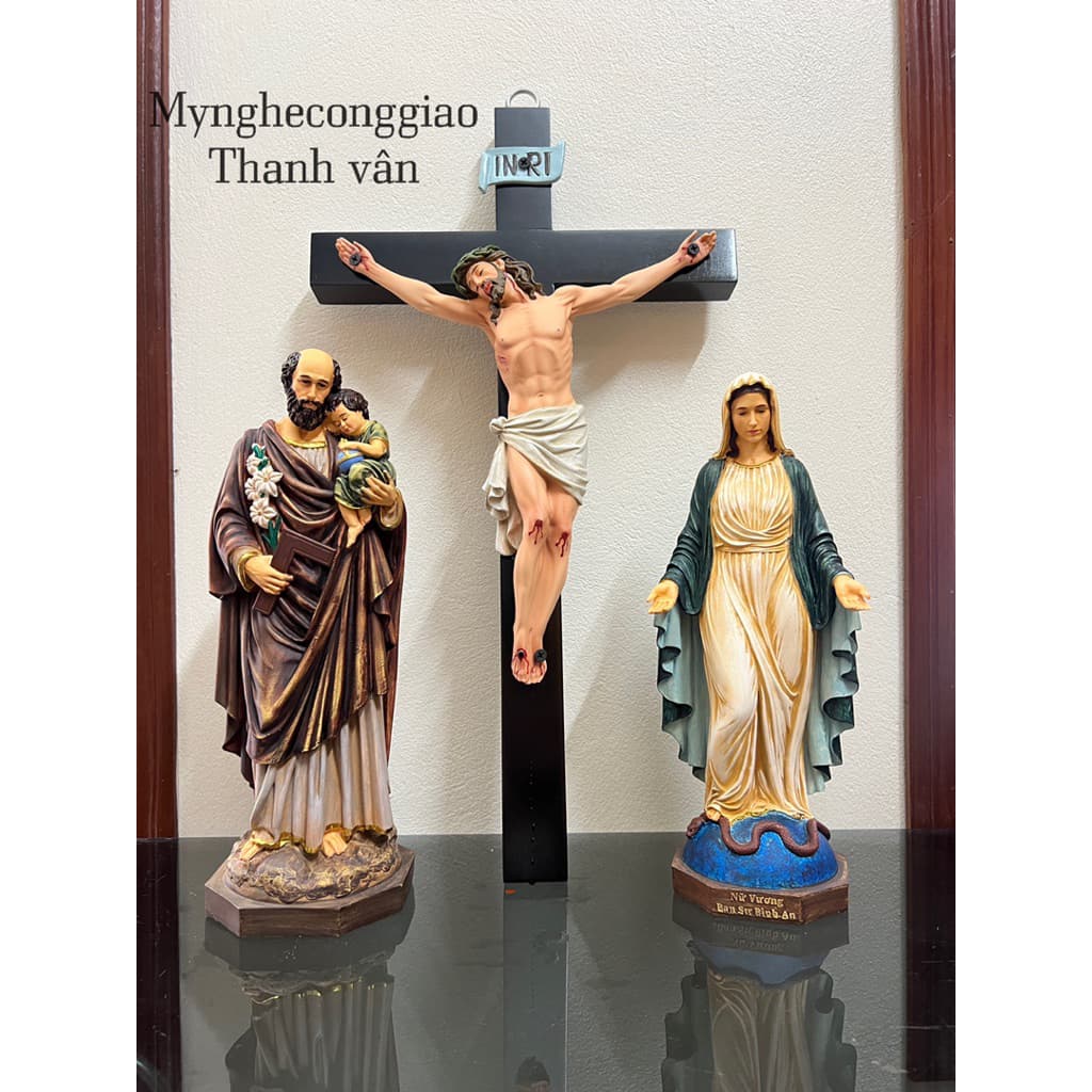 Tượng công giáo Sơn vẽ tay_Mẫu khuân cổ đặc biệt size 30cm thánh giá 50cm. - 1