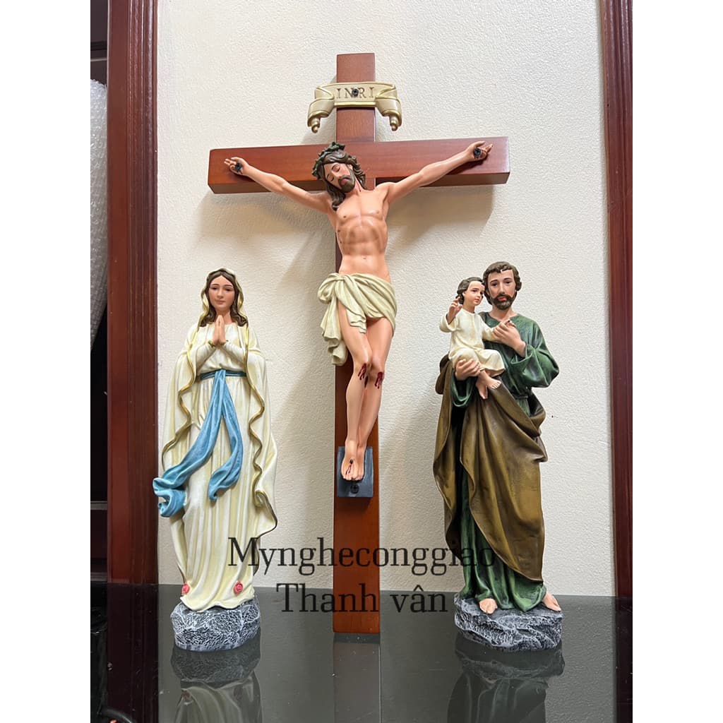 Bộ tượng công giáo sơn vẽ tay thủ công chất liệu poly sắc nét size 35cm. - 1