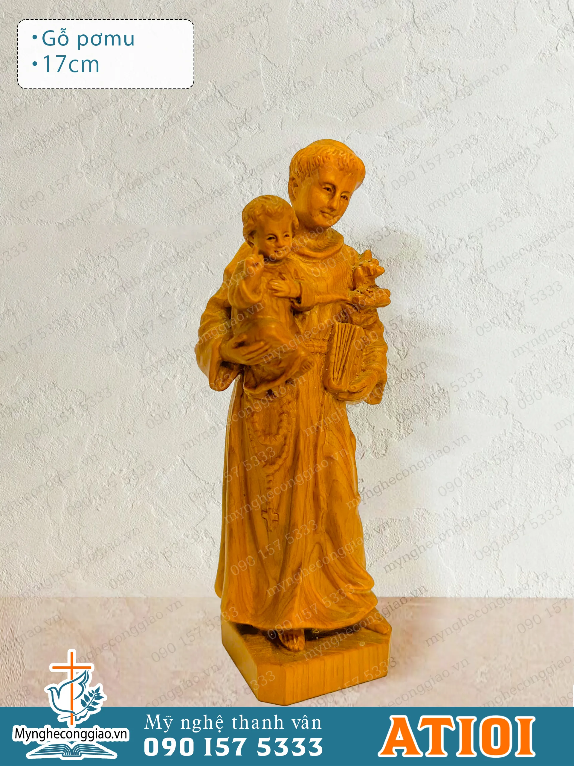 Tượng An tôn mini bằng gỗ pơmu cao 17cm - 1