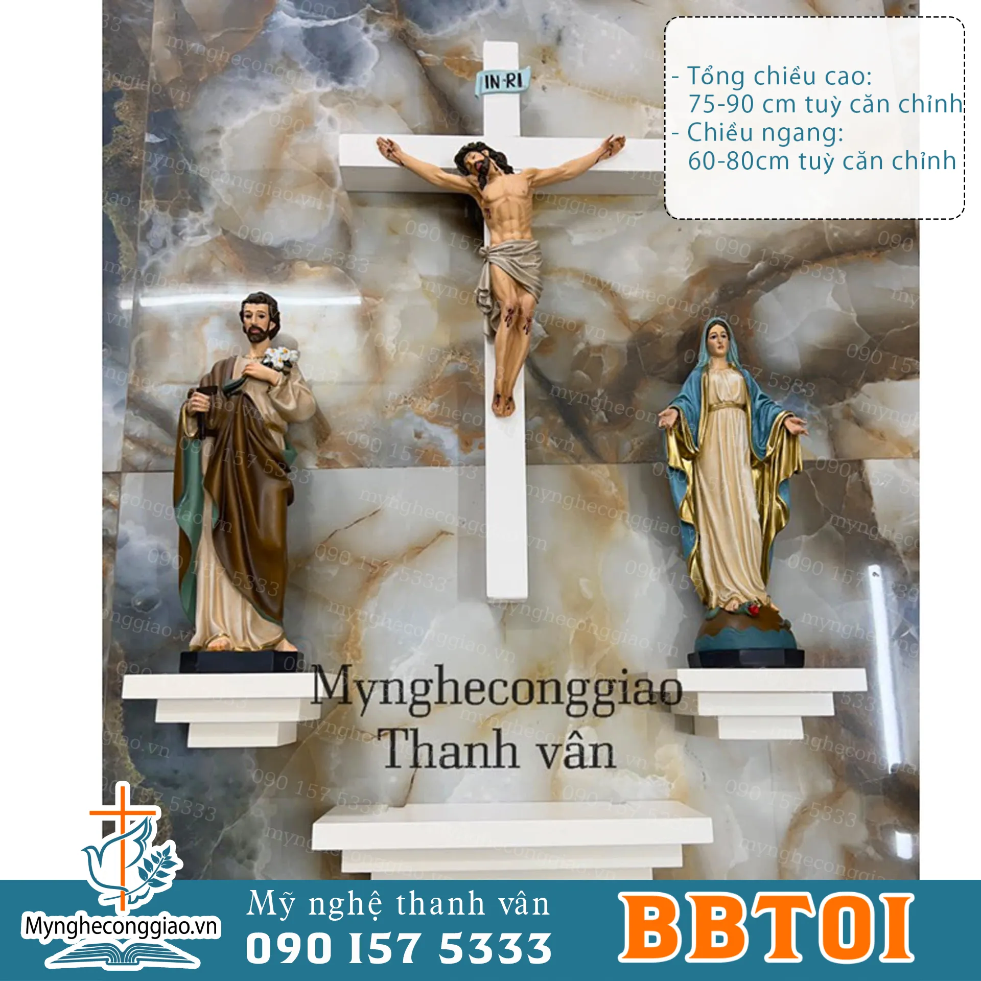 Trọn bộ bàn thờ chúa kệ vuông trắng tượng vẽ tay thủ công theo hướng giả cổ size nhỏ - 1