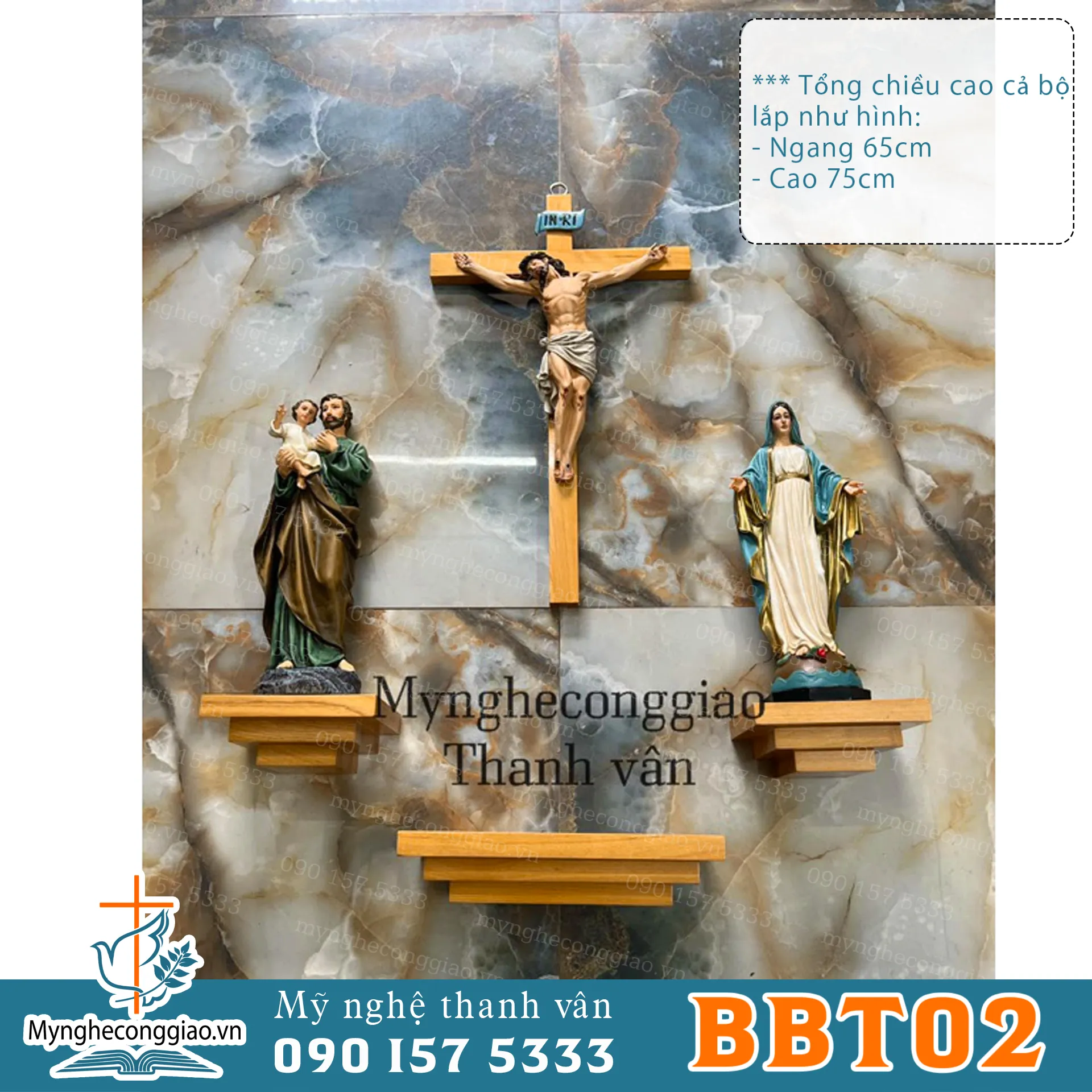 Trọn Bộ Bàn thờ công giáo mini tượng sơn giả cổ kệ vuông gỗ pơmu. - 1