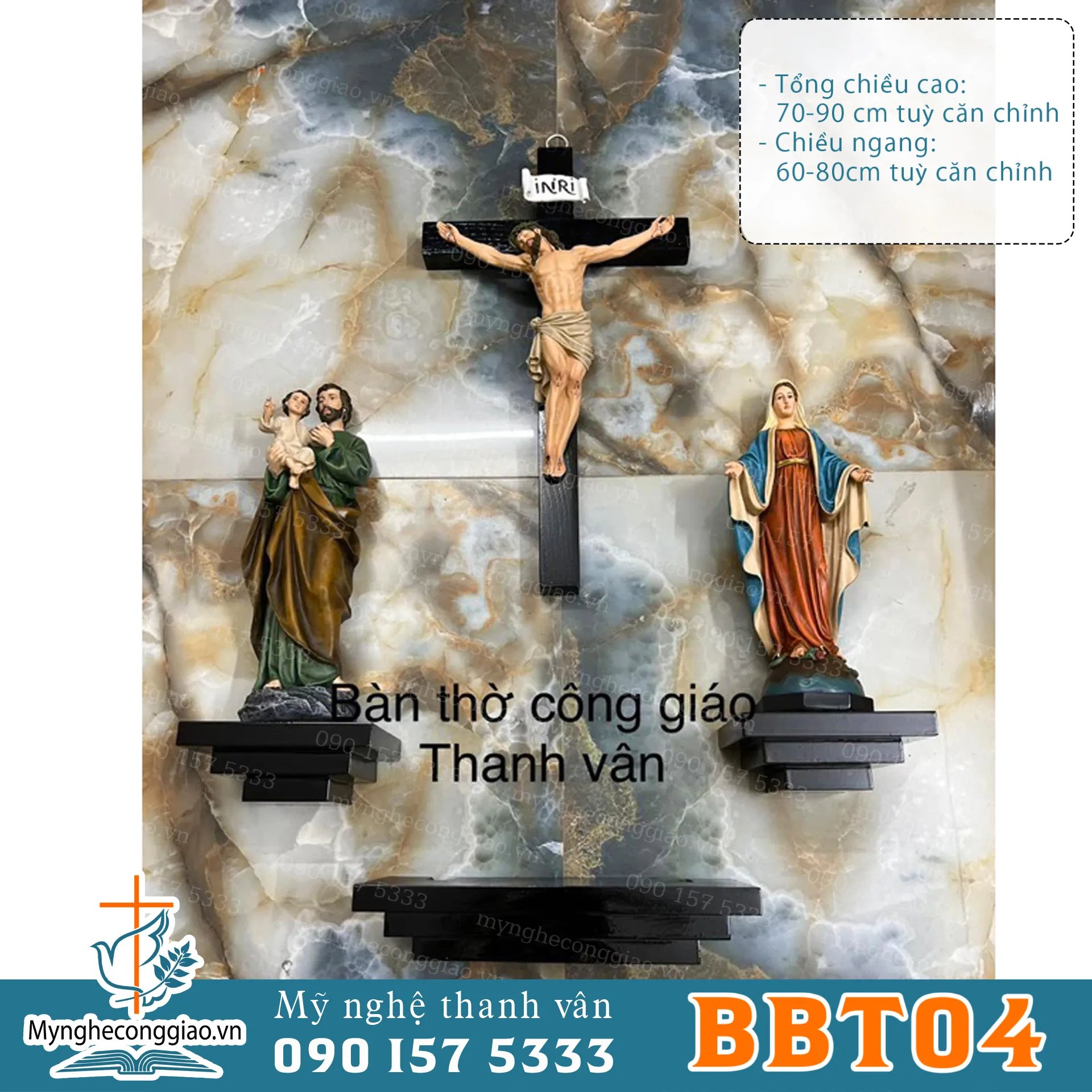 Bộ bàn thờ chúa đơn giản kệ vuông đen, tượng sơn thủ công kích thước nhỏ. - 1