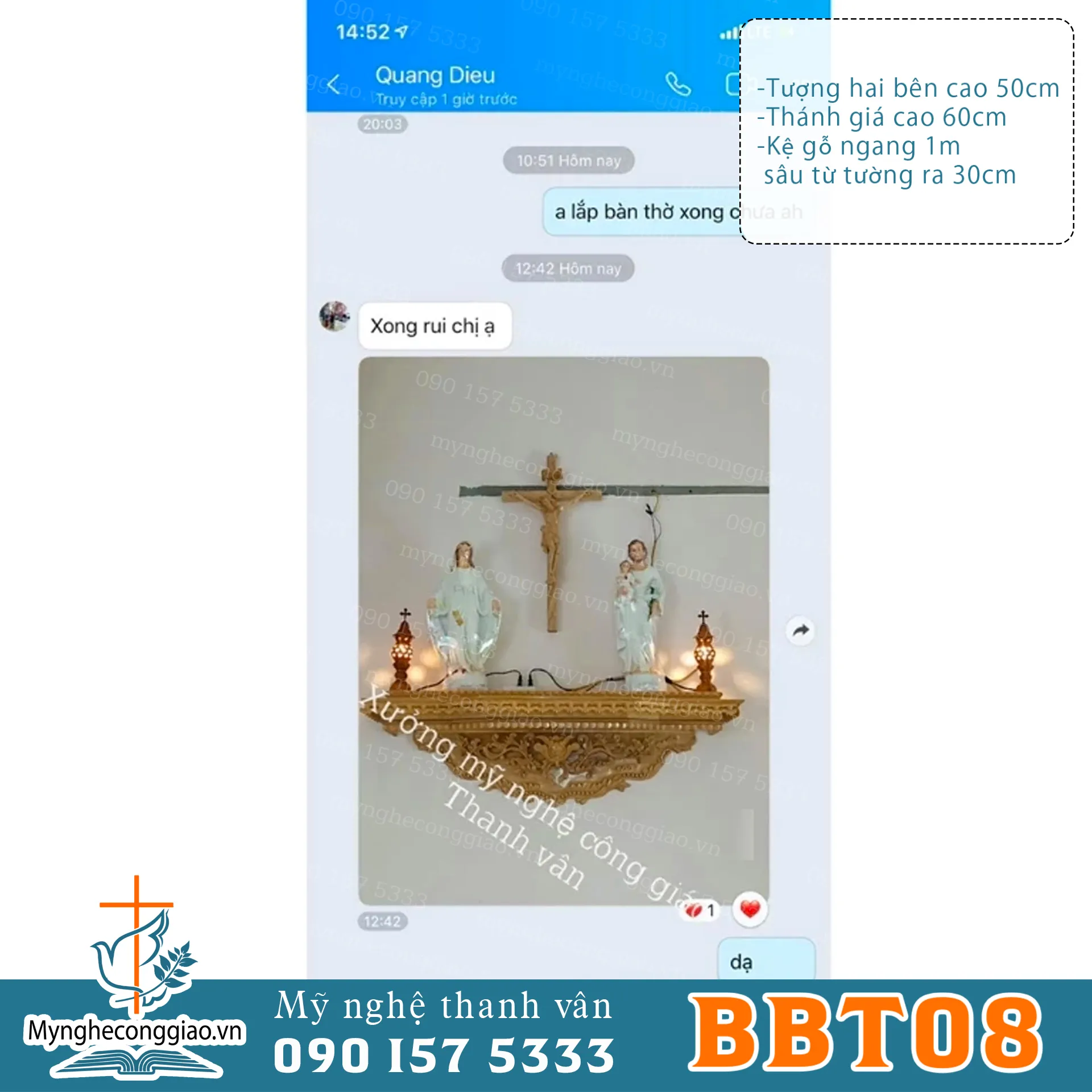 Bộ bàn thờ Thiên Chúa bằng gỗ pơ mu | Kệ gỗ công giáo ngang 1m - 1