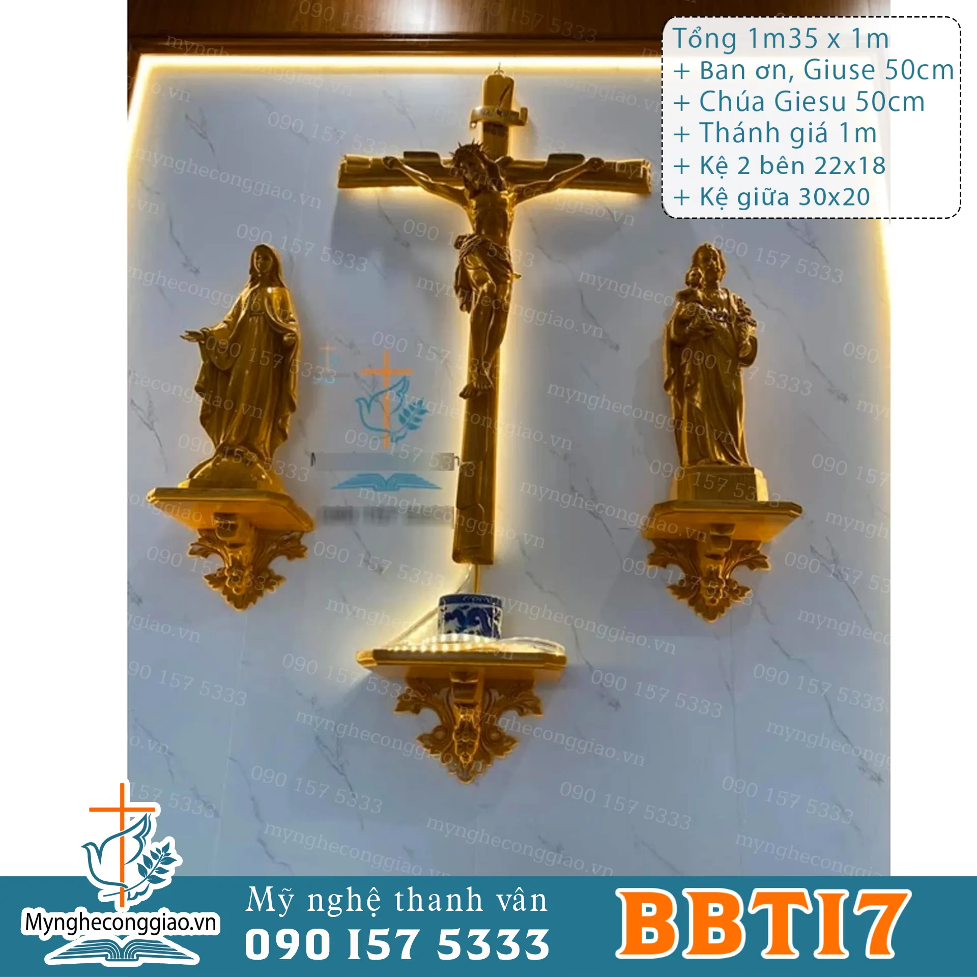 Trọn bộ bàn thờ chúa-Bàn thờ công giáo kệ nho bằng gỗ (1mx1m40) - 1