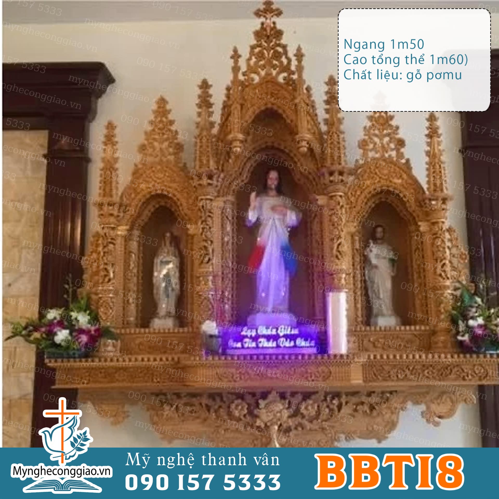 Bàn thờ treo tường 3 buồng 10 cột kép, bàn thờ Chúa lắp phòng khách - 1