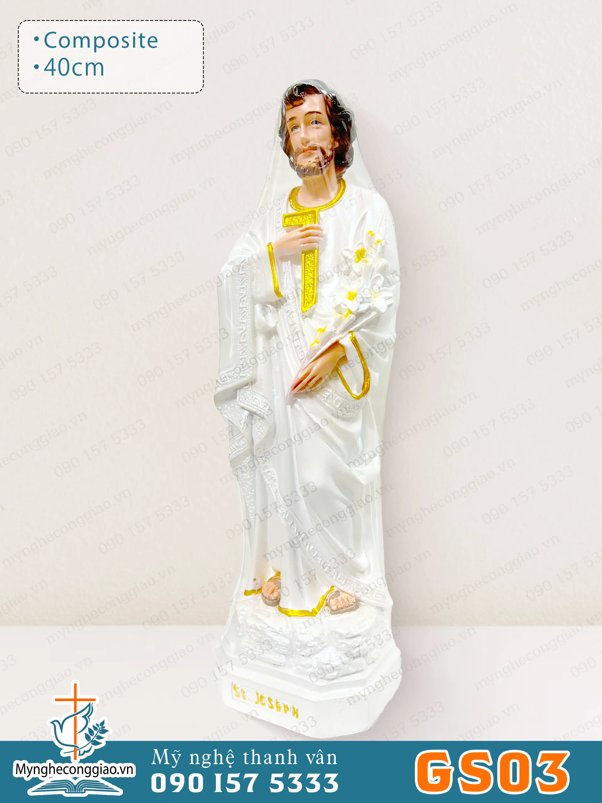 Tượng Ông thánh giuse thợ bằng composite cao 40cm - 1