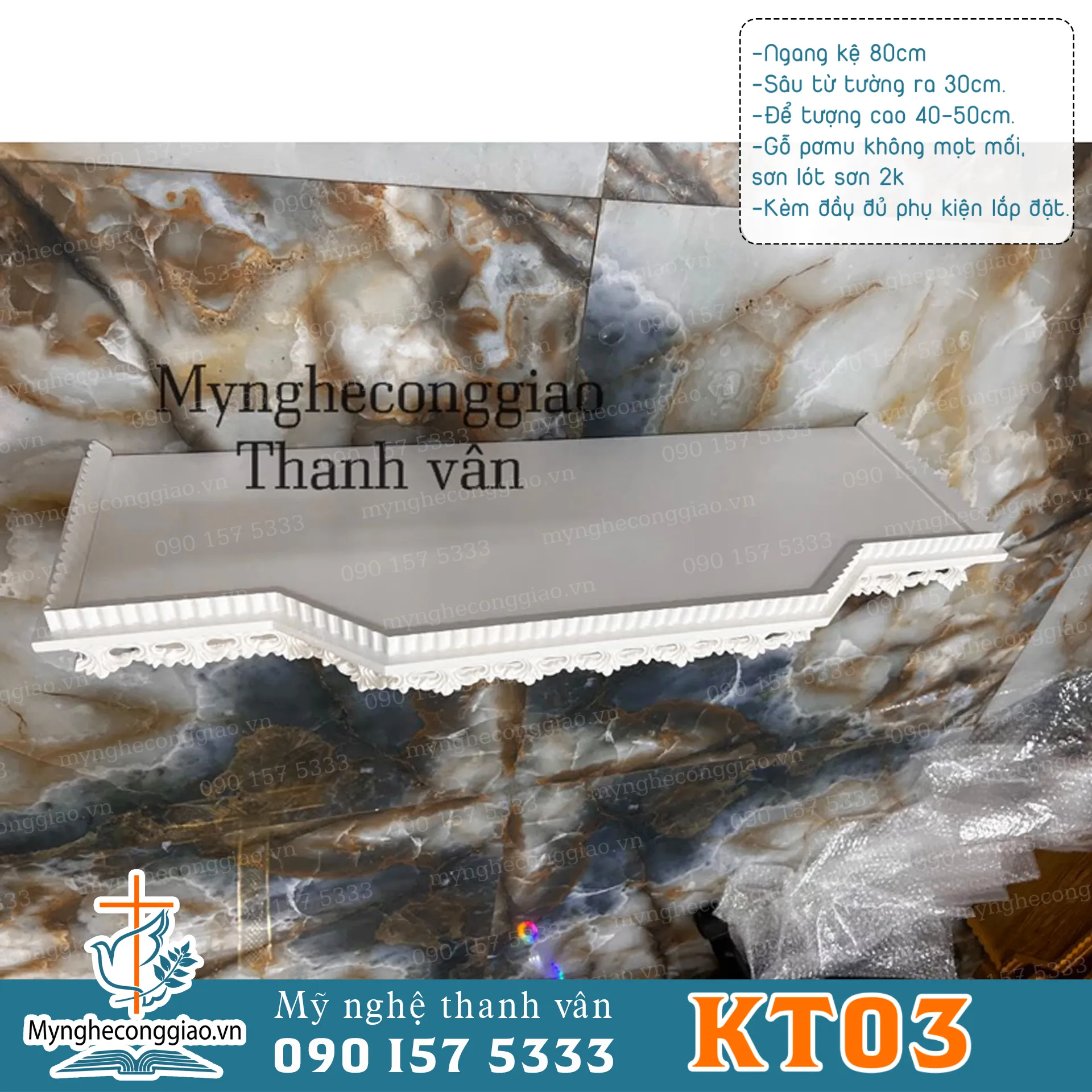 Bộ Kệ Gỗ Công Giáo Cao Cấp Gỗ Sơn Màu Trắng 80x30cm - 1