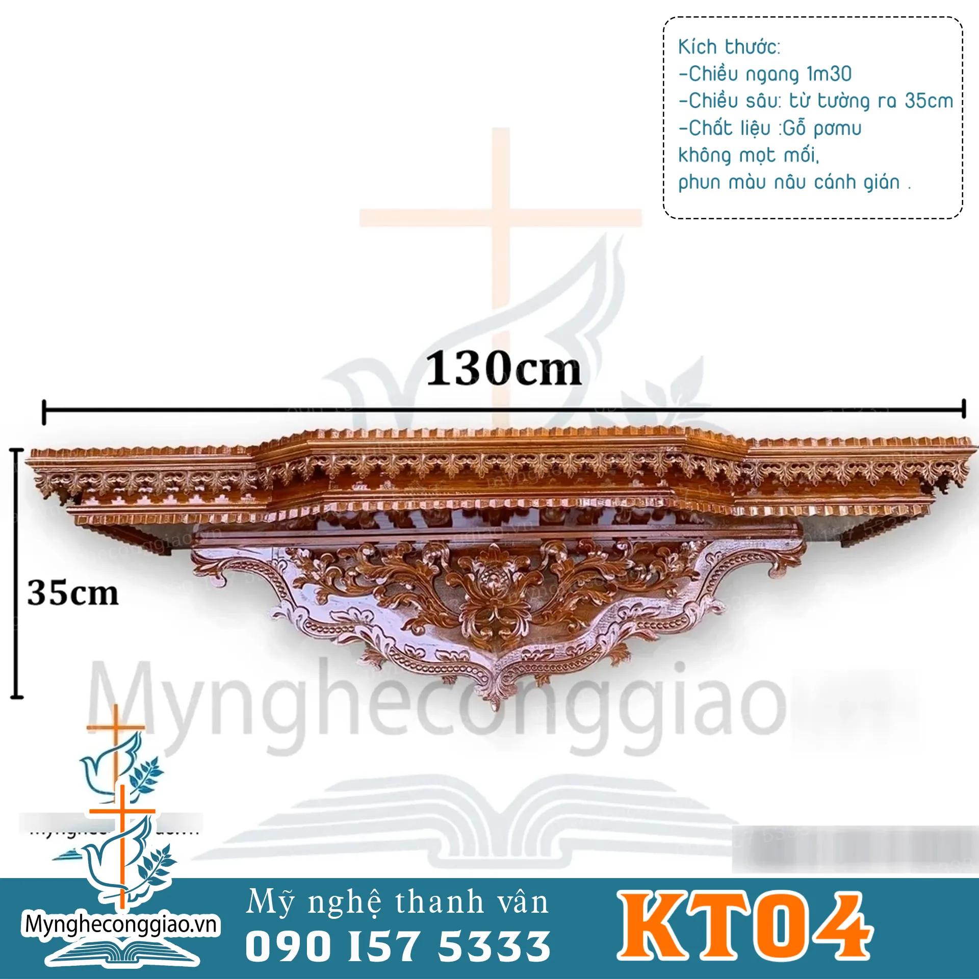 Bàn Thờ Công Giáo cao cấp ngang 1m35 bằng gỗ pơmu| Bàn Thờ Chúa Bằng Gỗ Treo Tường, Lắp Nhà Khách - 1