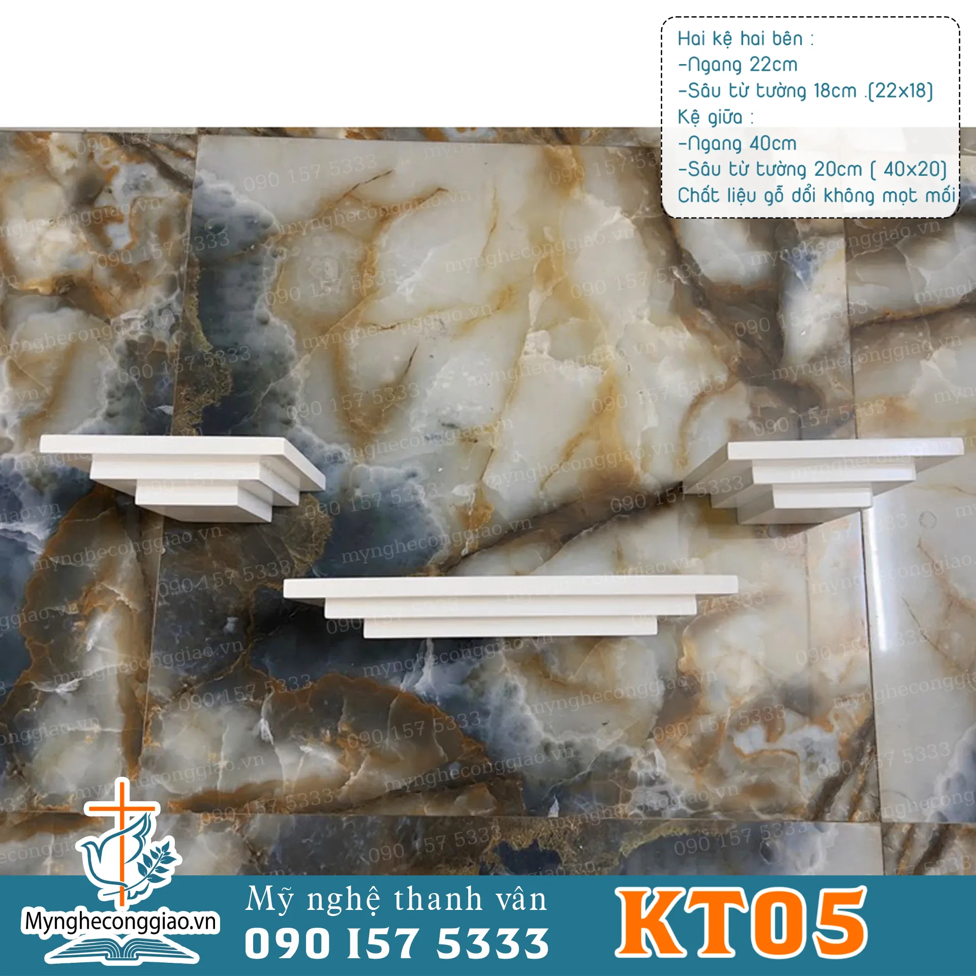 Bộ kệ Vuông 3 Chiếc Gỗ Dổi Phun Màu Trắng kem | Bàn thờ chúa đơn giản hiện đại - 1