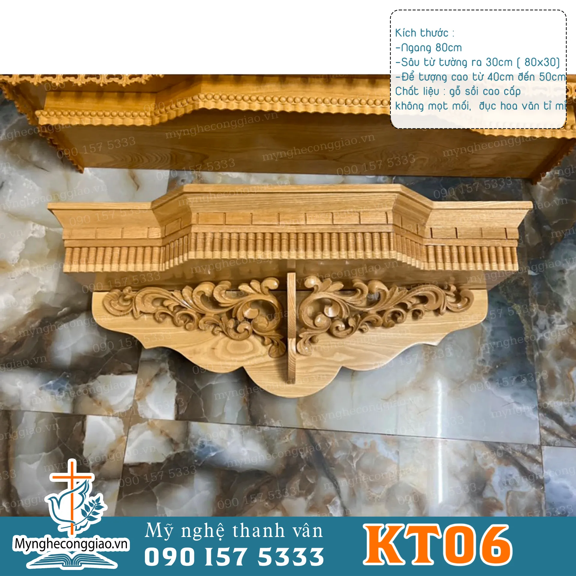 Bàn thờ công giáo treo tường chất liệu gỗ sồi kích thước ngang 80cm rộng 30cm - 1