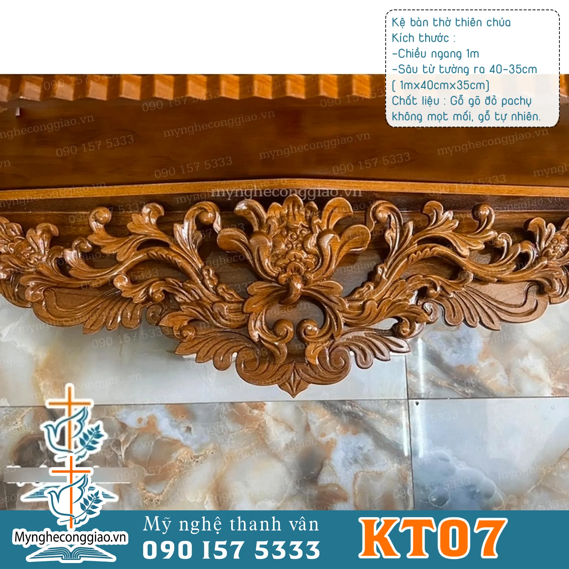 kệ bàn thờ thiên chúa gỗ gõ đỏ pachy 1mx40 ( Mẫu cao cấp) | bàn thờ công giáo treo tường lắp phòng khách - 1