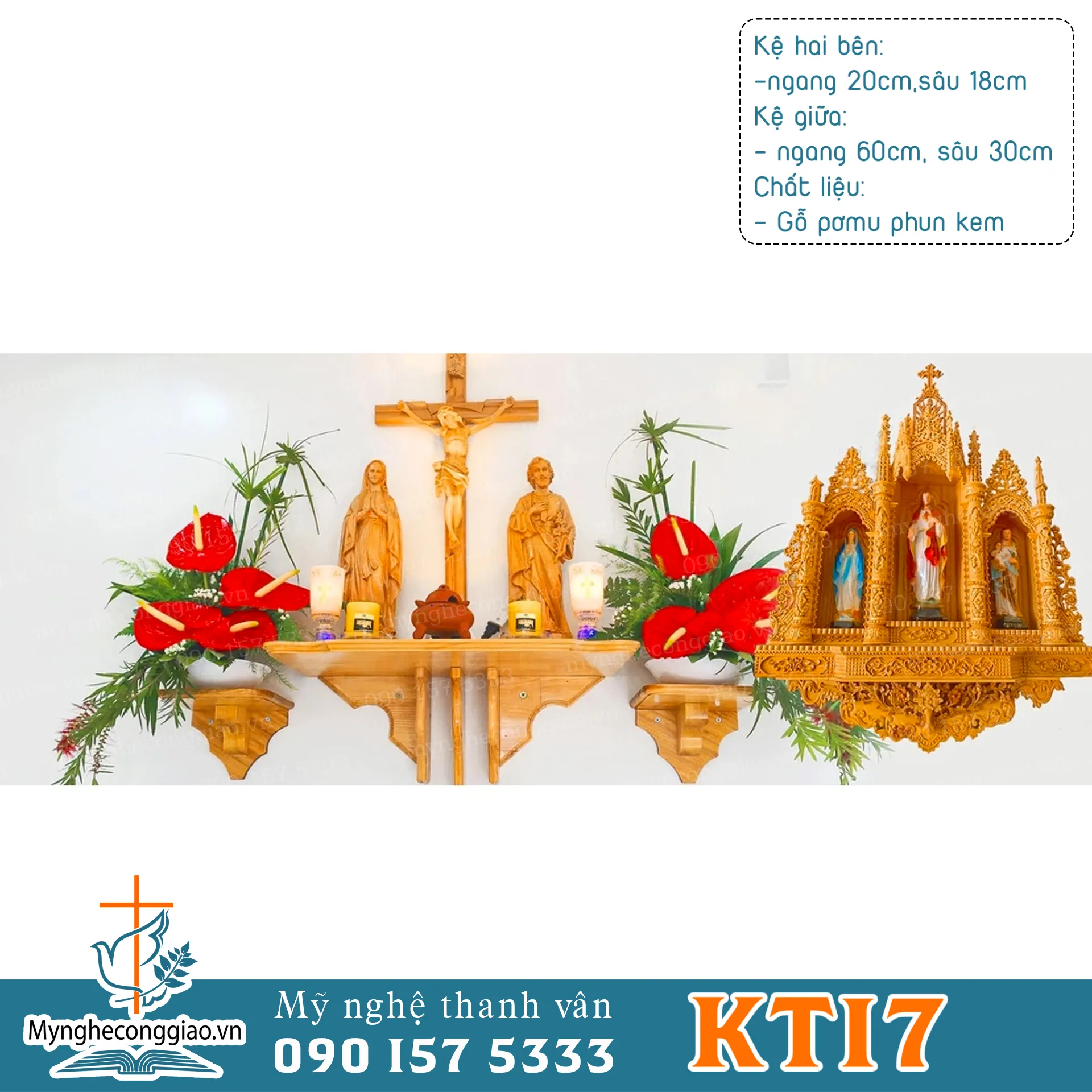 Bộ Kệ Gỗ Công Giáo Phun Kem | Bàn Thờ Chúa Bằng Gỗ Treo Tường Cao Cấp, Lắp Nhà Khách, Phòng Thờ - 1