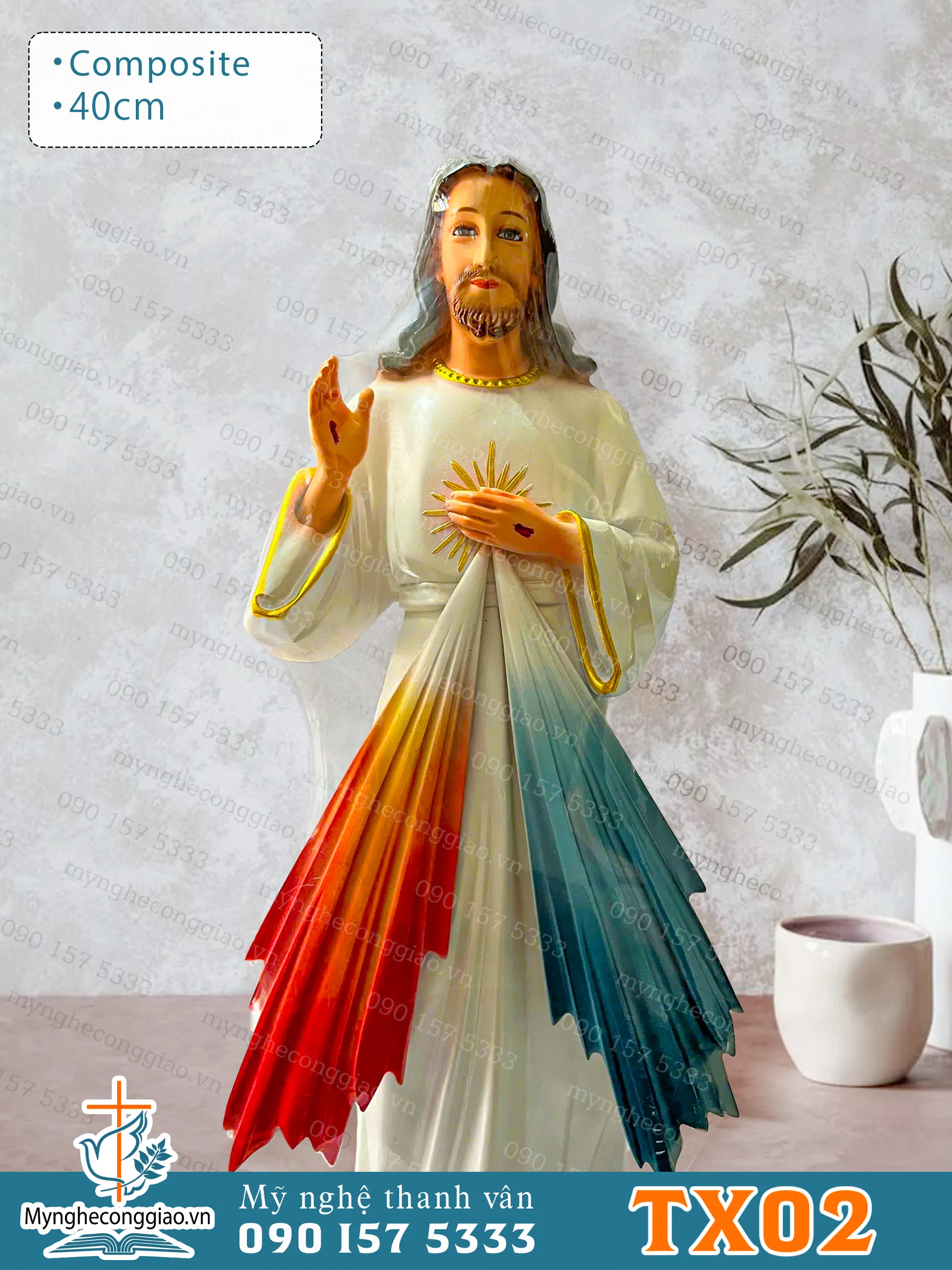 Tượng Lòng Chúa Thương Xót bằng composite cao 50cm - 1